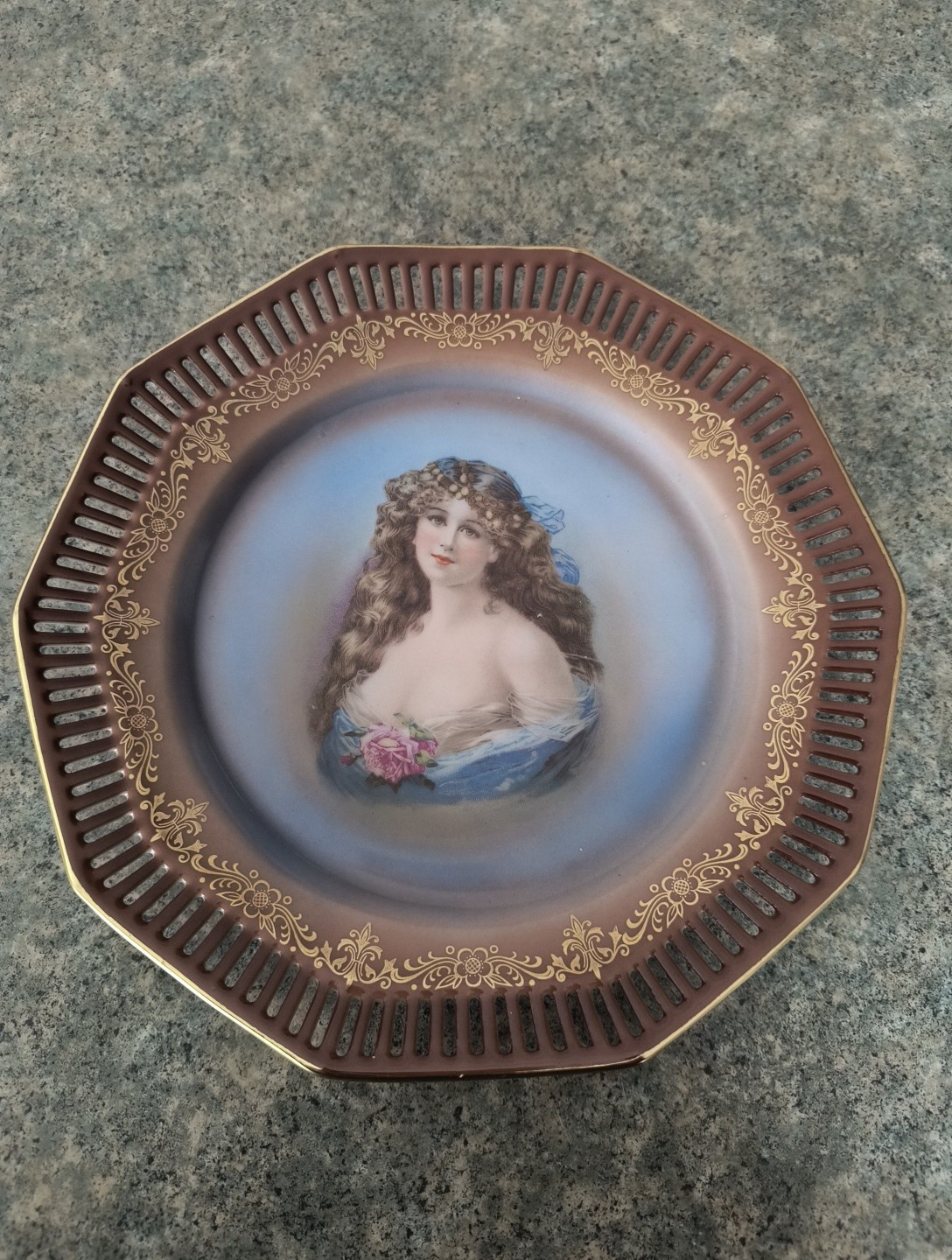 Vtg. Antique Schumann Arzberg Portrait Germany PINK ROSE WOMAN 9