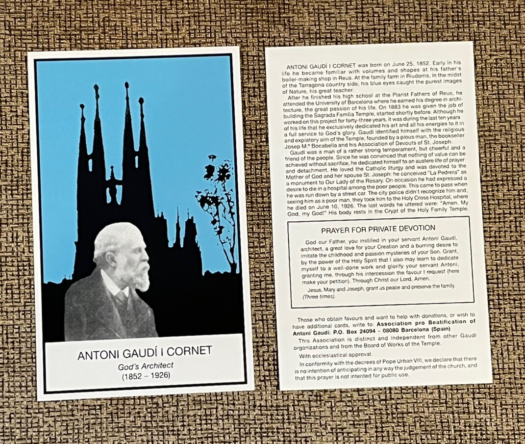 ANTONI GAUDI BASILICA de la SAGRADA FAMILIA - BARCELONA PRAYER CARD 2019
