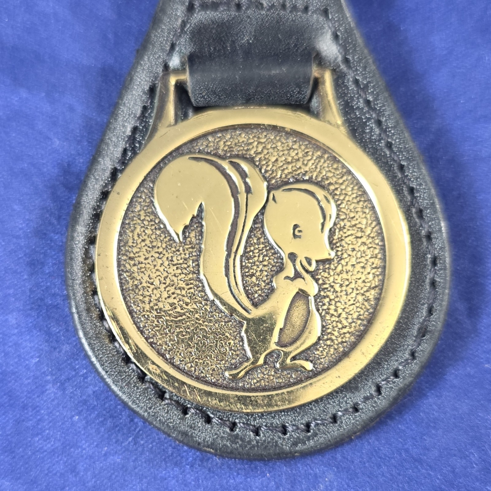 Vintage Lockheed Skunk Works Skunk Keychain Leather Brass Promo Key Ring