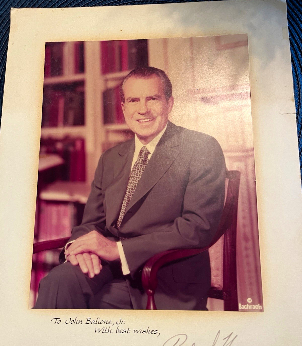 Richard Nixon Signed Bachrach Photo Portrait Inscribed to John Balione Jr 22x30