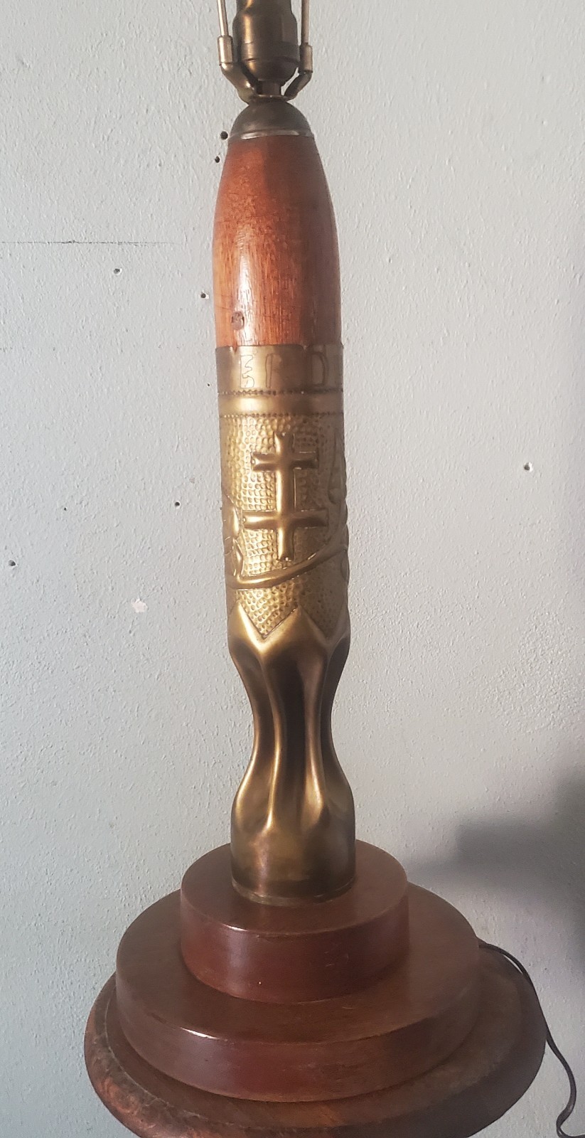Antique WWI 75mm 1915 Trench Art Shell Lamp France Verdun