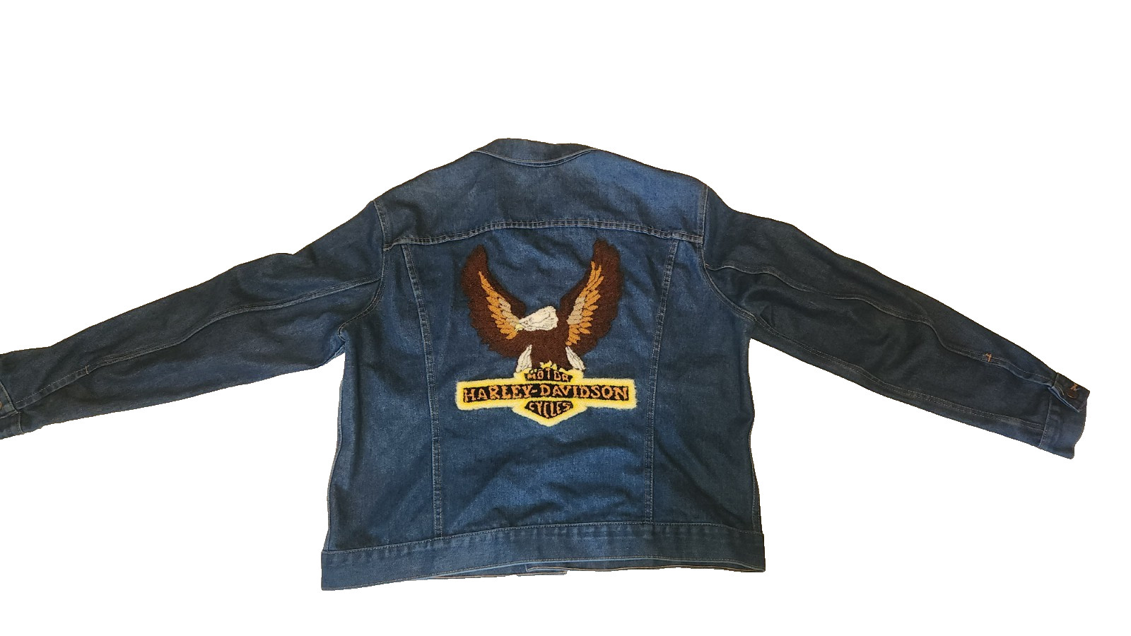 Vtg 70\'s-80\'s Denim Jacket MOTOR HARLEY DAVIDSON CYCLES embroidered sz 48 BIGMAC