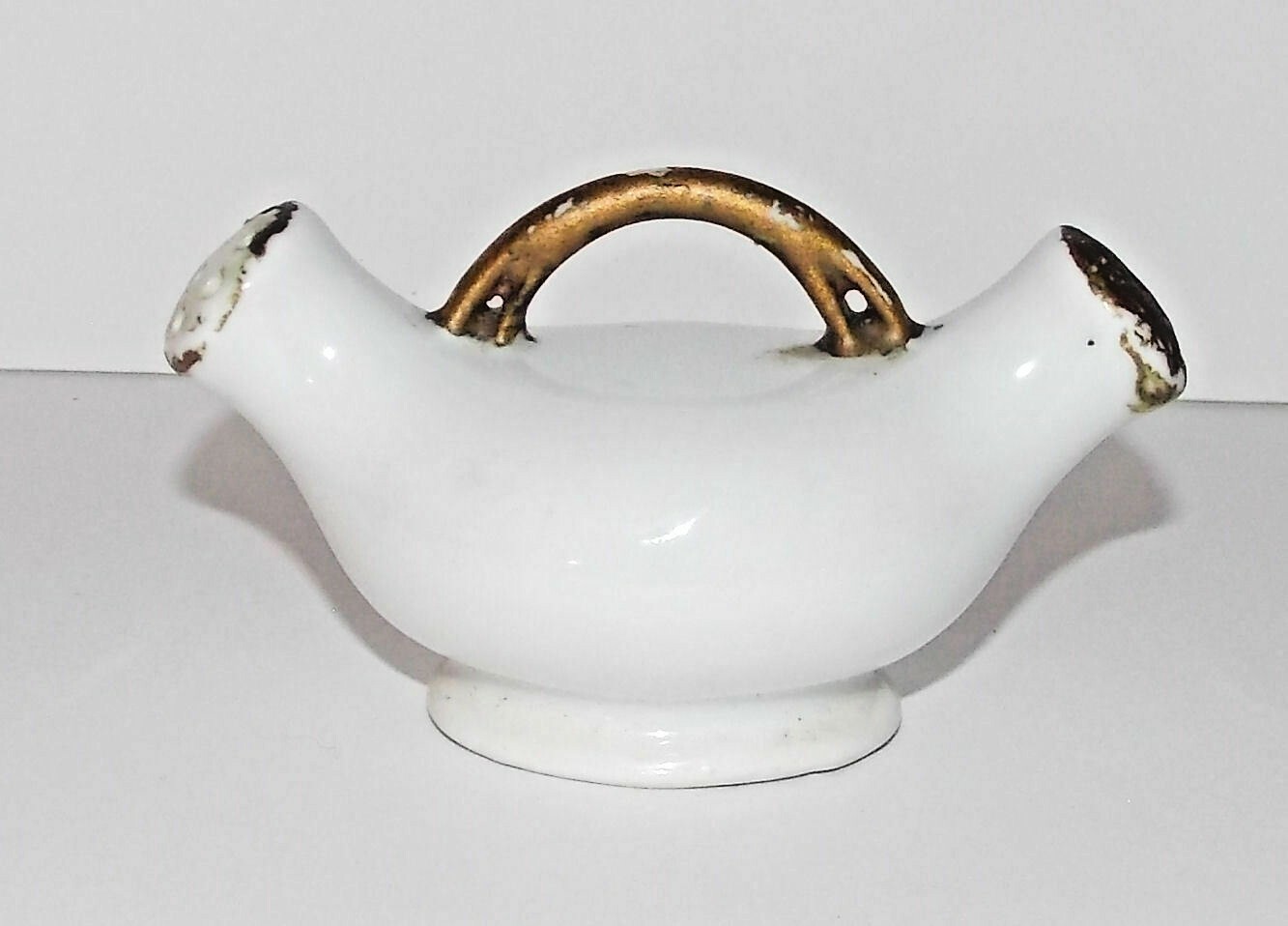 Vintage Two in One Salt Pepper Shaker 4in Germany 2 in 1 White Gold