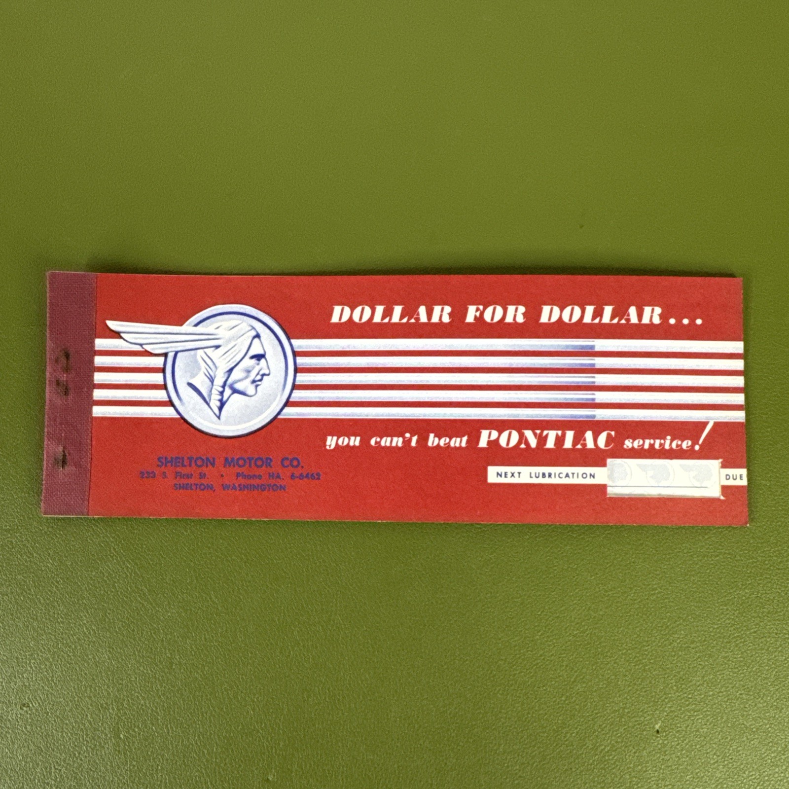 1950s Pontiac Service Reminder Lubrication Coupon Booklet Original, unused