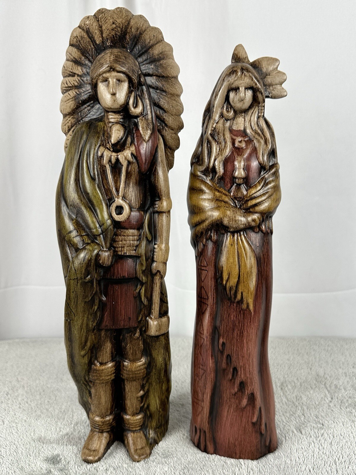 Pair Of Native American Indian Indigenous Figurines Statue Decor Ceramic