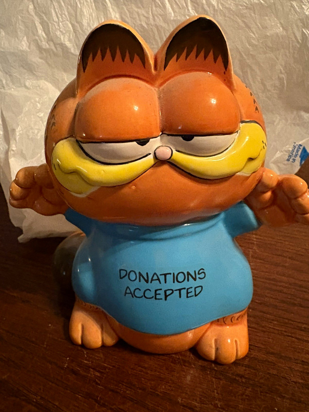Vintage Enesco Garfield Donations Accepted Ceramic Piggy Bank