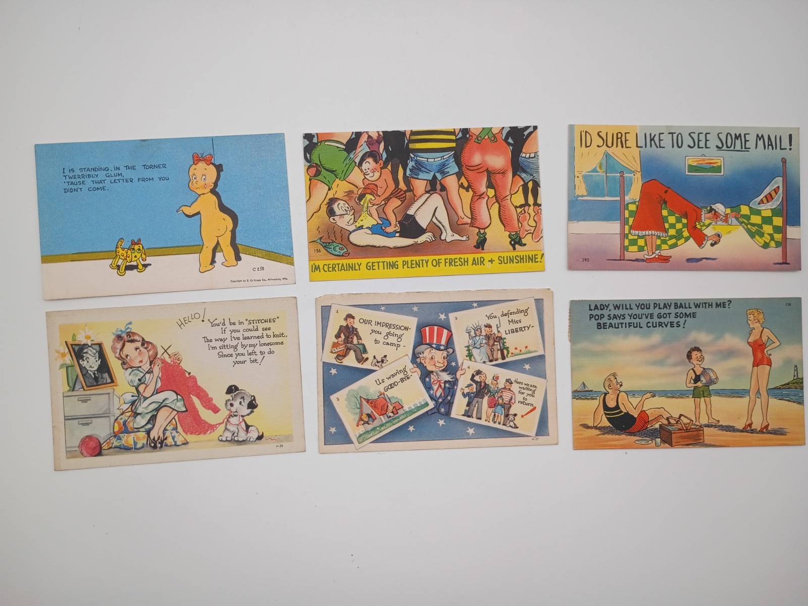 Vintage Lot 6 Humorous 1920s-1940s Cartoon Postcards Grinnell Litho Co.