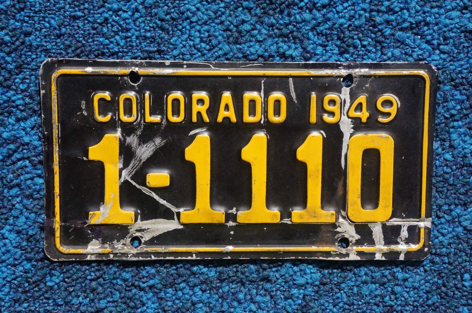 1949 Denver Colorado MOTORCYCLE License Plate # 1-1110