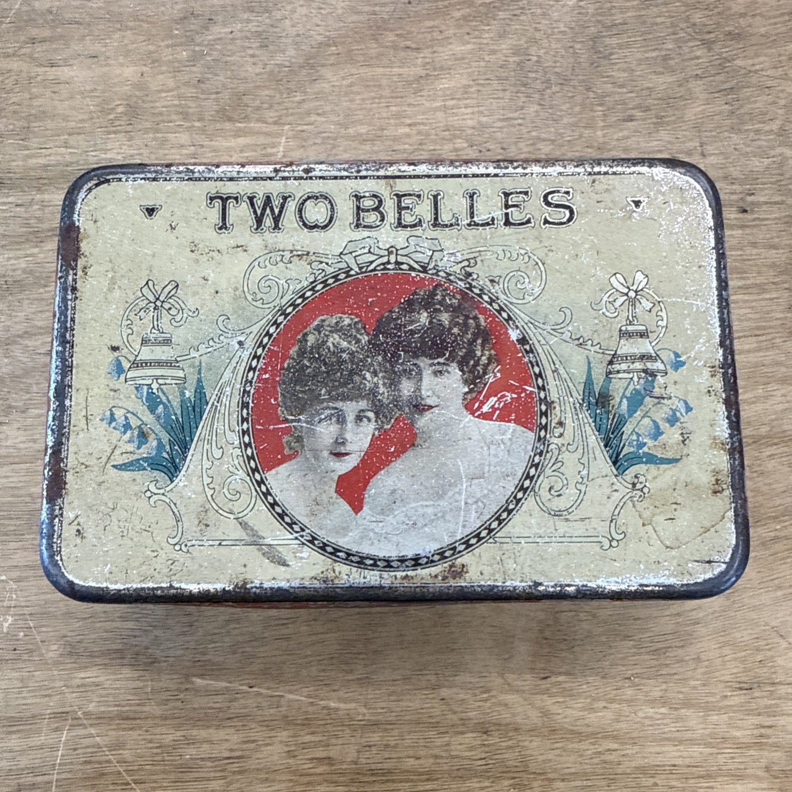  Rare  Early 1900's Antique Two Belles Nebraska Cigar Tobacco Tin