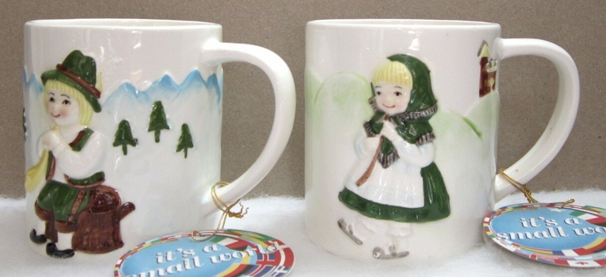 Rare Disney Japan Its A Small World Pair Rare Vintage Coffee Mugs with Tags