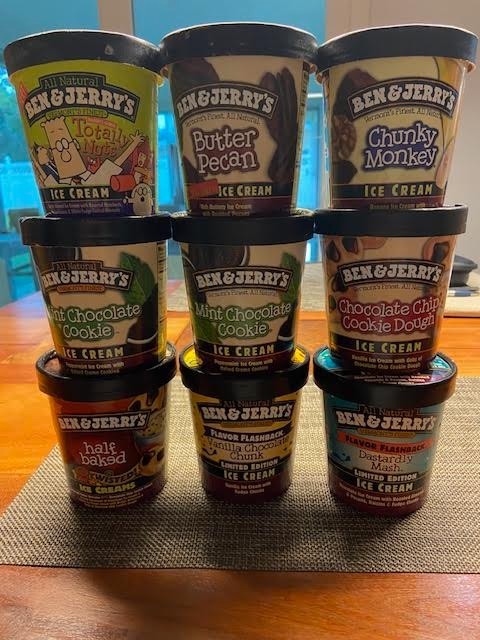 Vintage Ben & Jerry\'s lot of 9 EMPTY Ice Cream 1999-2008 Pint Containers