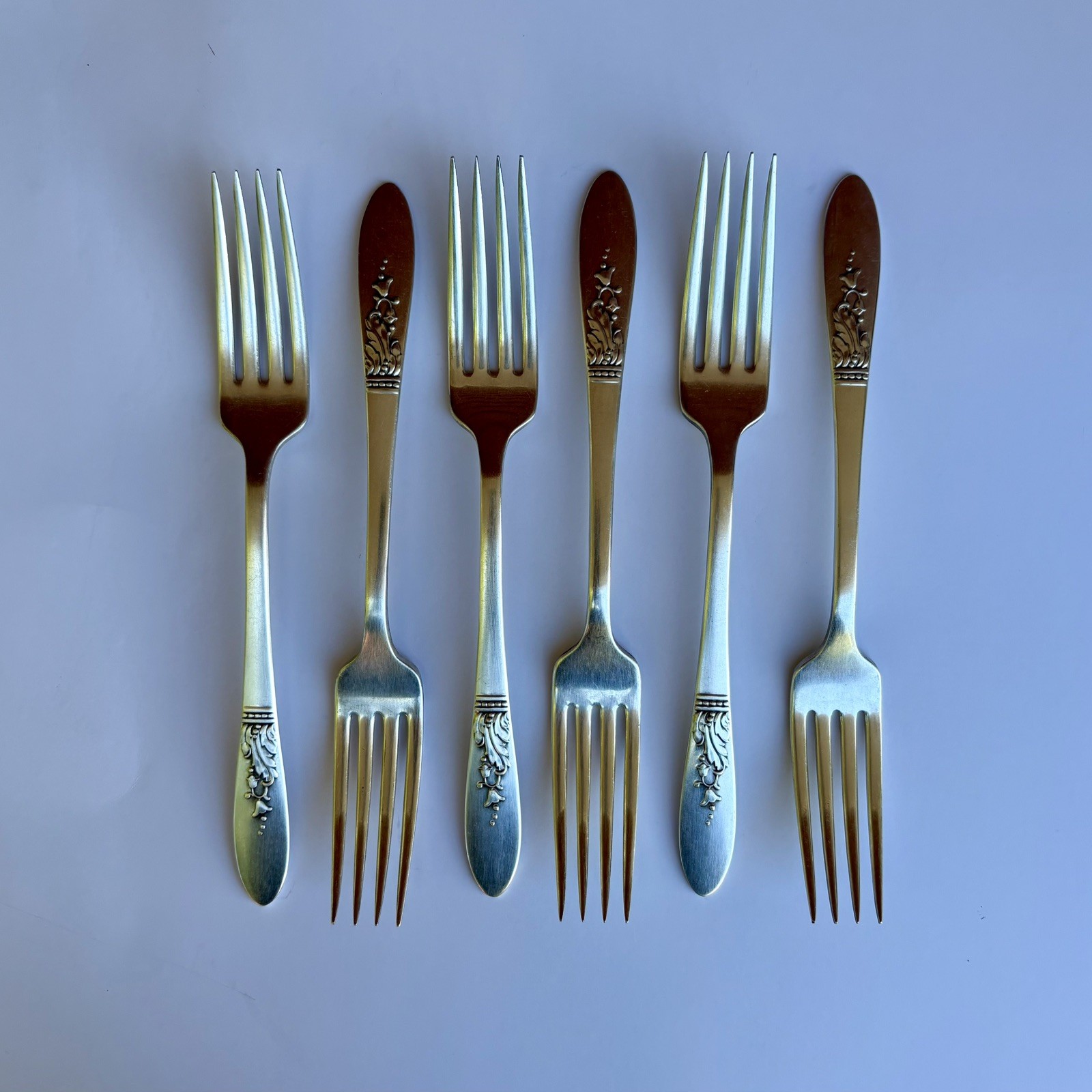 VINTAGE 6 PC SILVER PLATED FORKS SIMEON GEORGE ROGERS ONEIDA PRESENTATION 1948