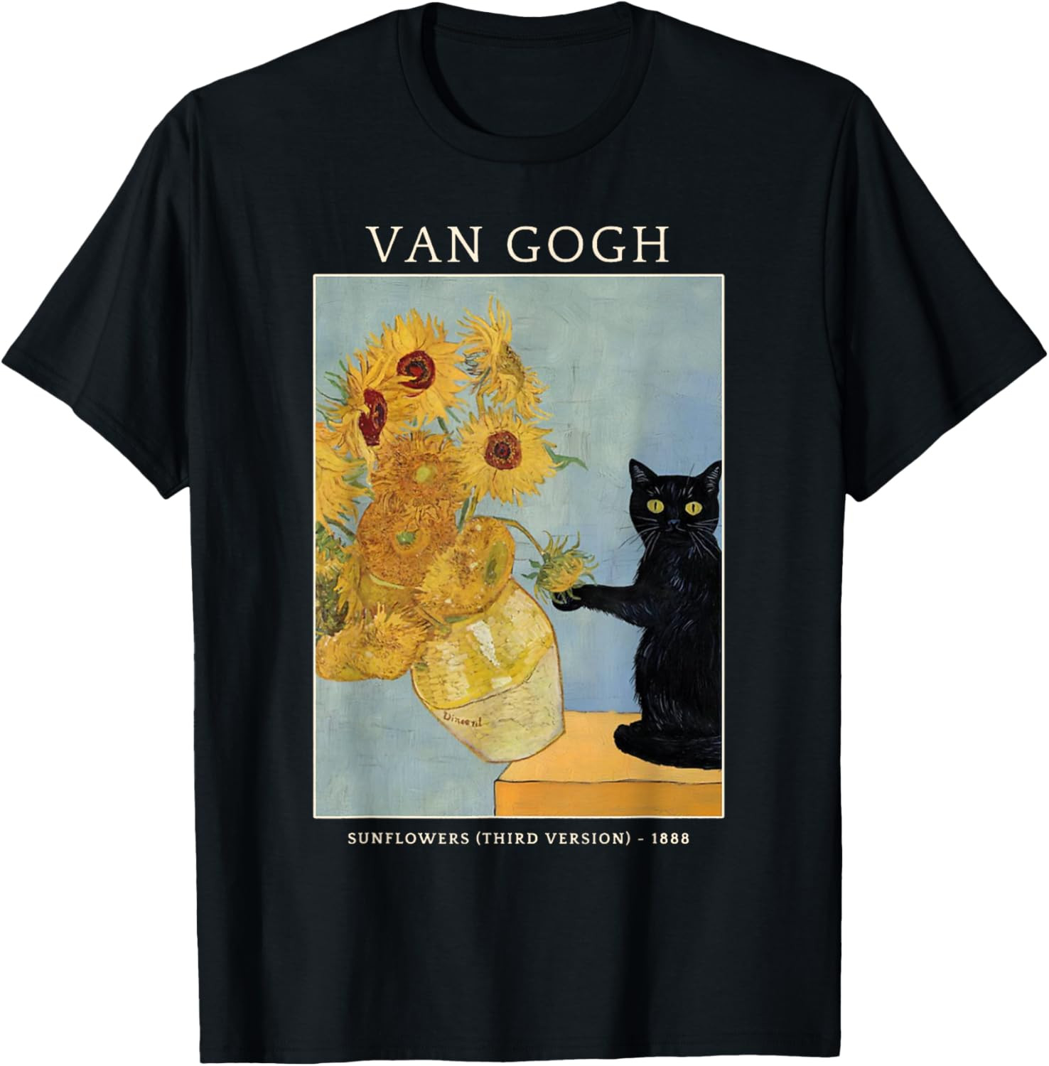 Funny Cat & Sunflowers Van Gogh Art Parody Vintage T-Shirt