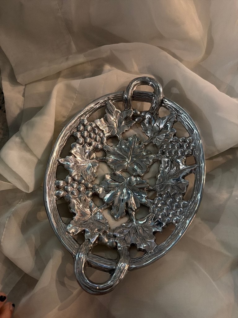 Vintage Silver-Plated Grape Leaf Trivet