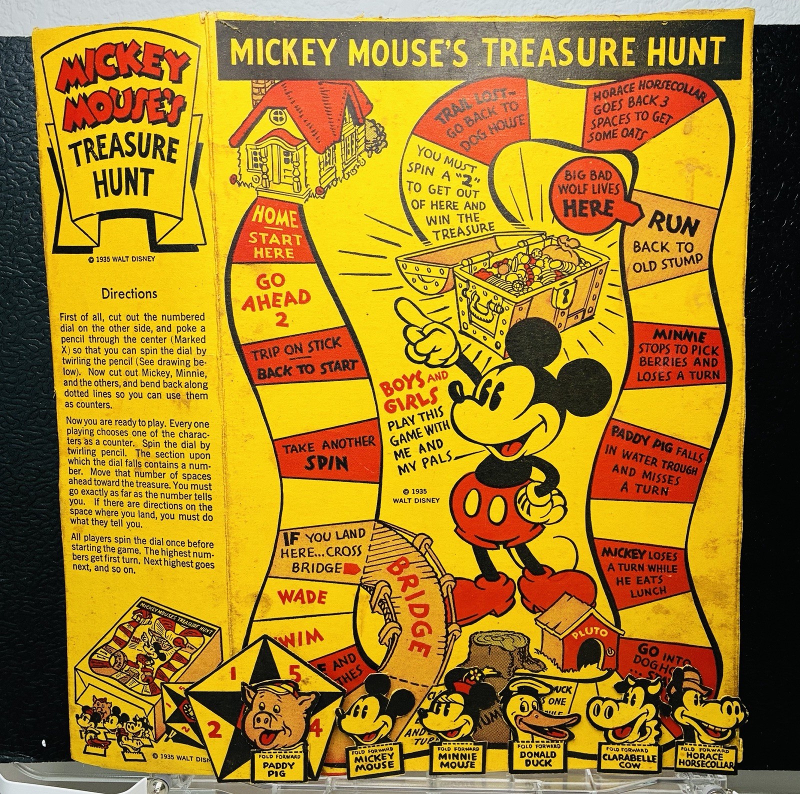 1935 POST TOASTIES Cereal Box Mickey Mouse Treasure Hunt Cut Out Game Board
