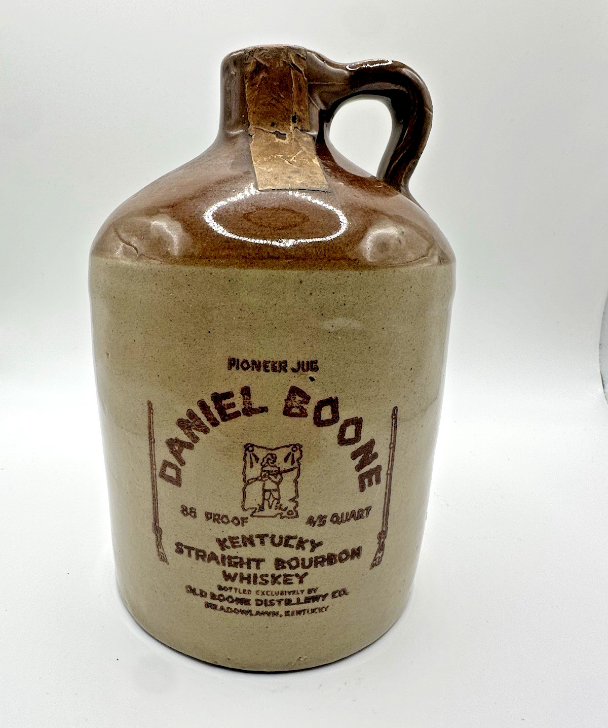 Vtg Daniel Boone Kentucky Straight Bourbon Pioneer Whiskey Jug & Cork (empty) 6”