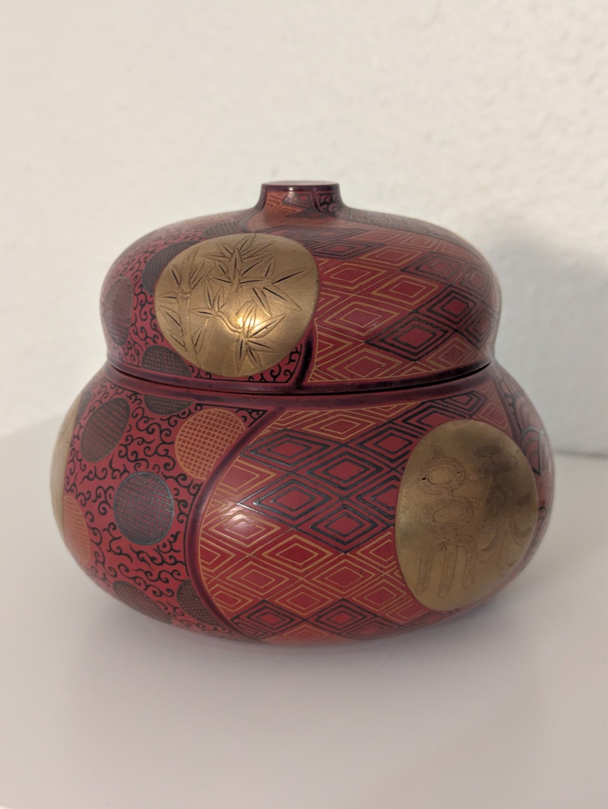 Exquisite Wajima Mizusashi vintage hand decorated water container japan gourd