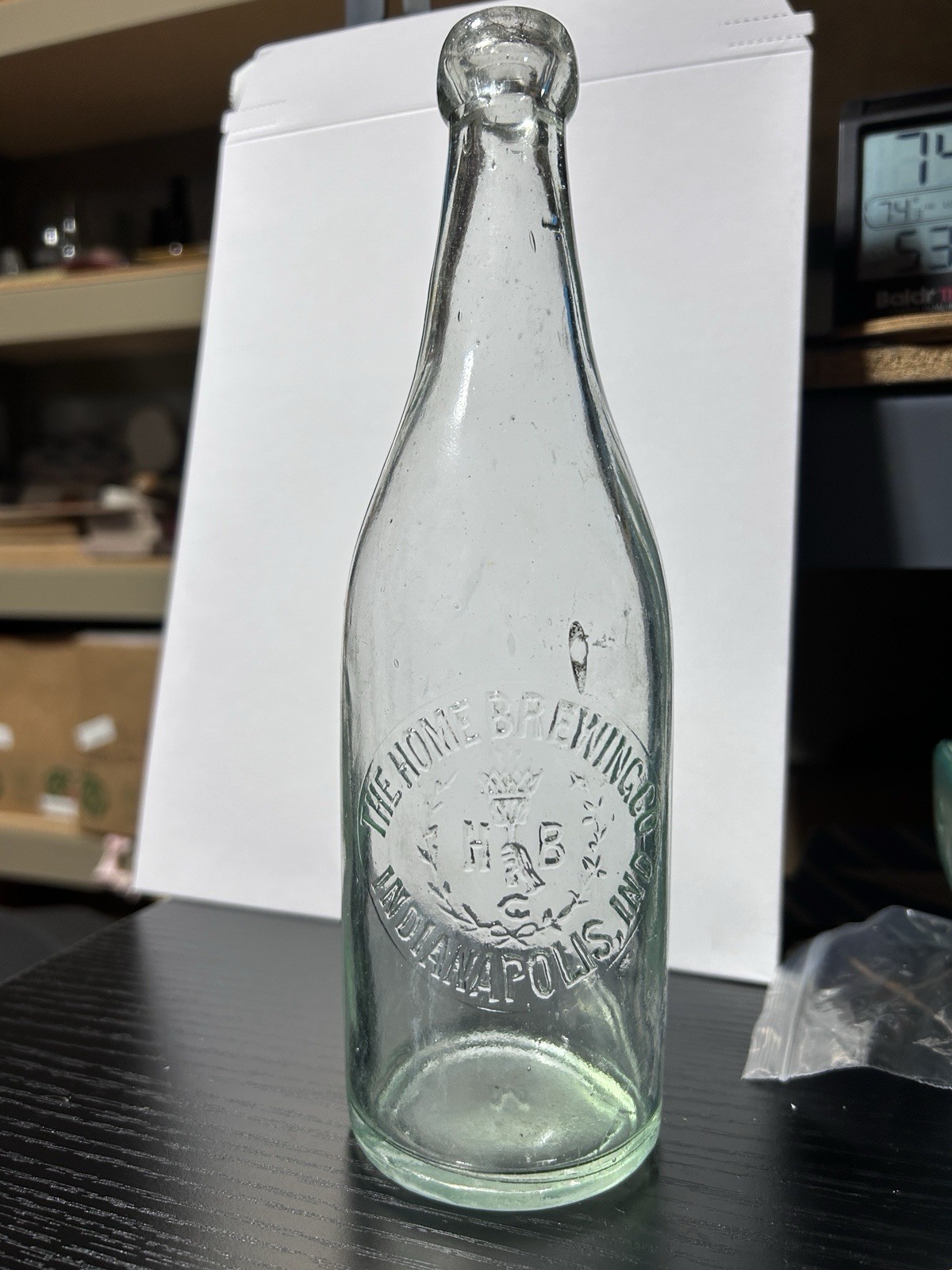 The Home Brewing Co Indianapolis IN Aqua Blob Top Beer Bottle Antique VG