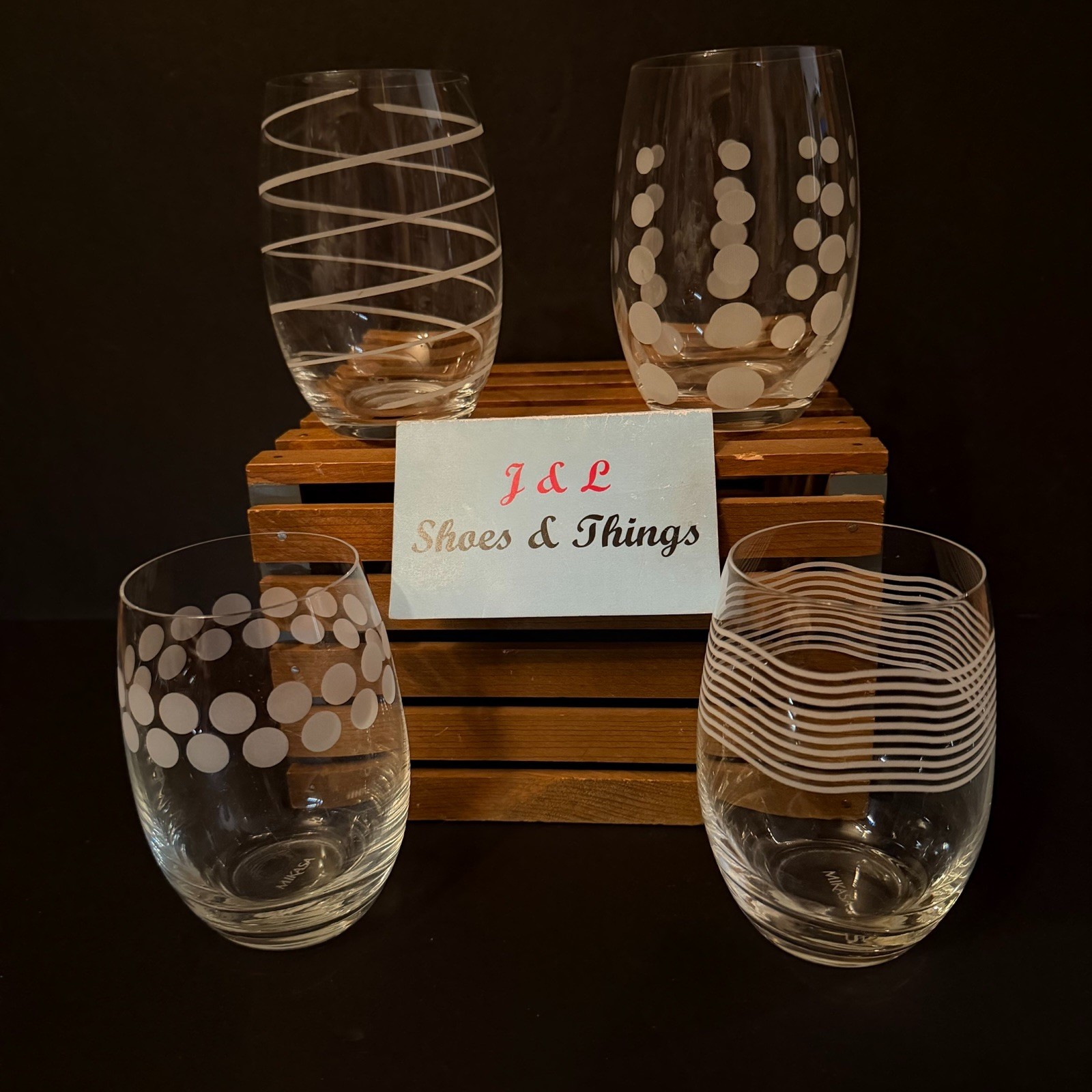 Mikasa CHEERS Set Of 4 Stemless Wine Glass Tumblers 5” EUC