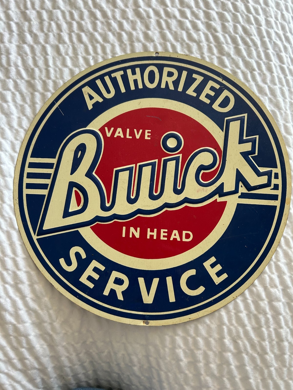 Buick Authorized Service Valve in Head Metal Tin Enamel Repo Sign 10.5