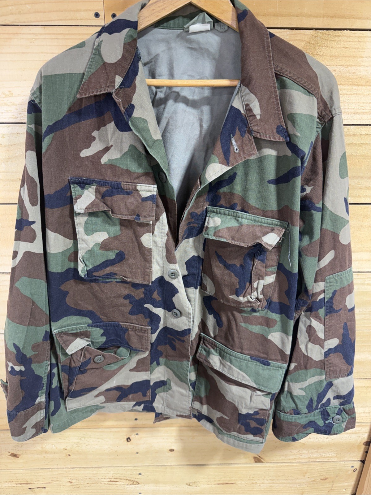 Vintage 1994 US Military BDU Woodland Camo Jacket Coat Large Regular DLA