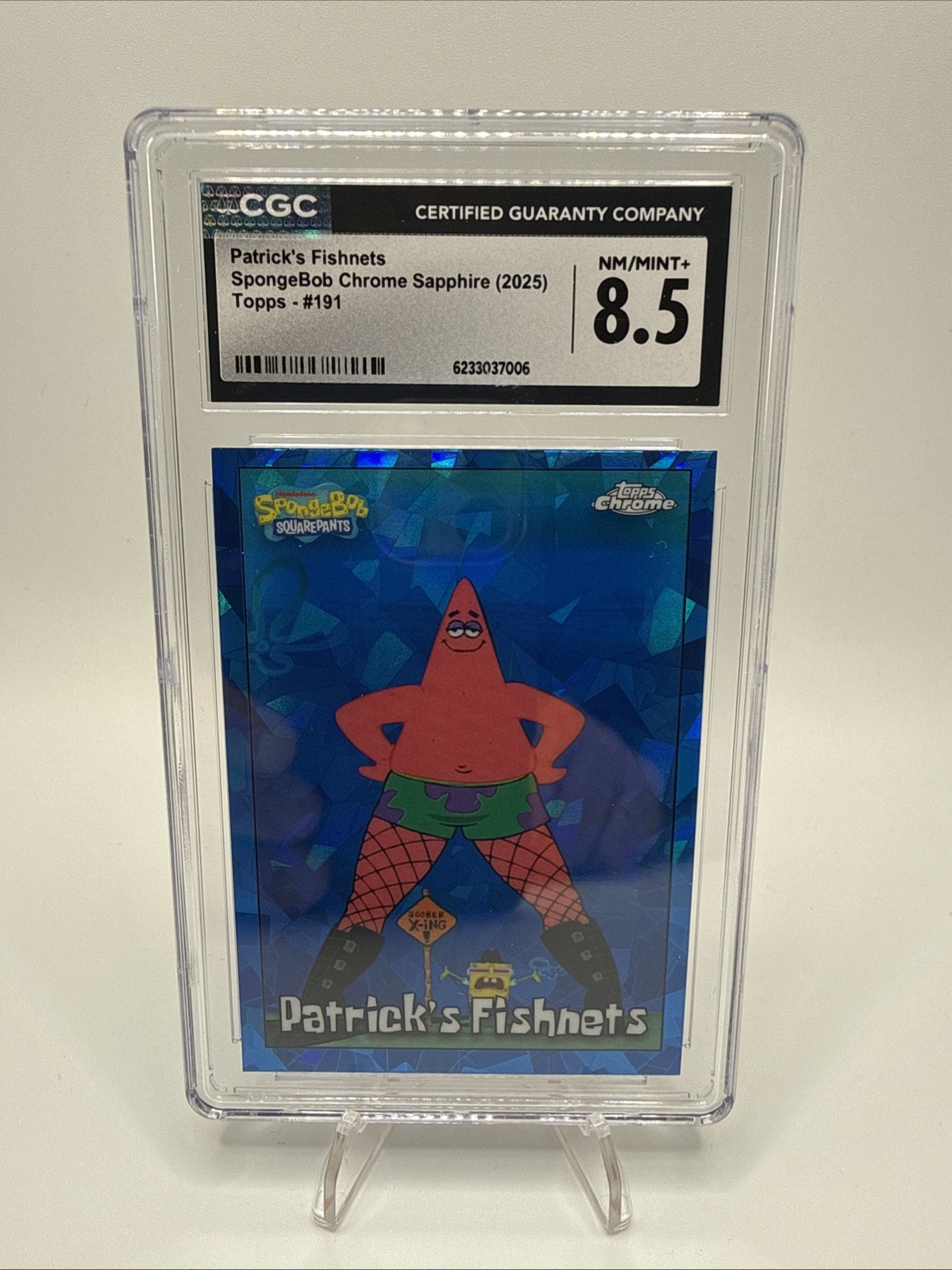 2025 Topps Chrome Sapphire Edition SpongeBob #191 Patrick’s Fishnets CGC 8.5