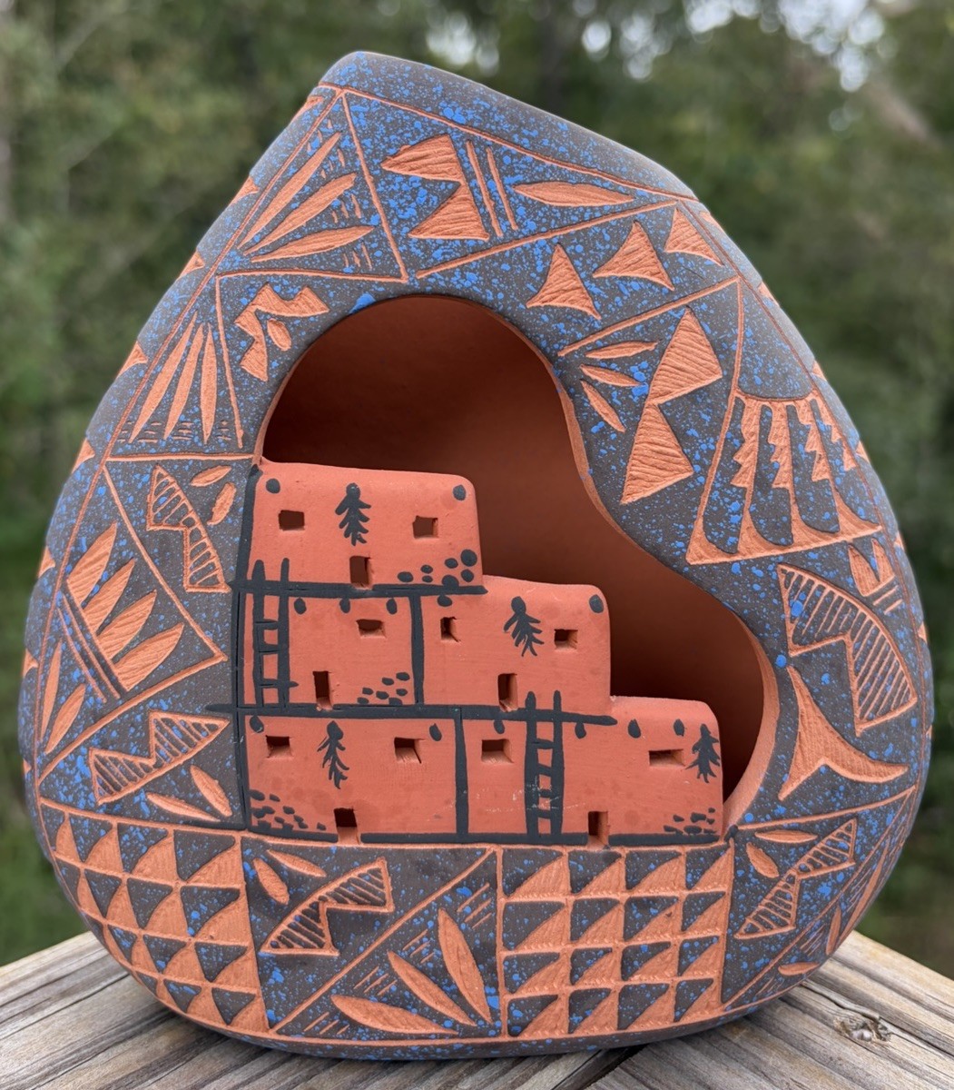 Vintage Acoma Pueblo Pottery Signed Cliff Dwellers Handcrafted Hand Painted