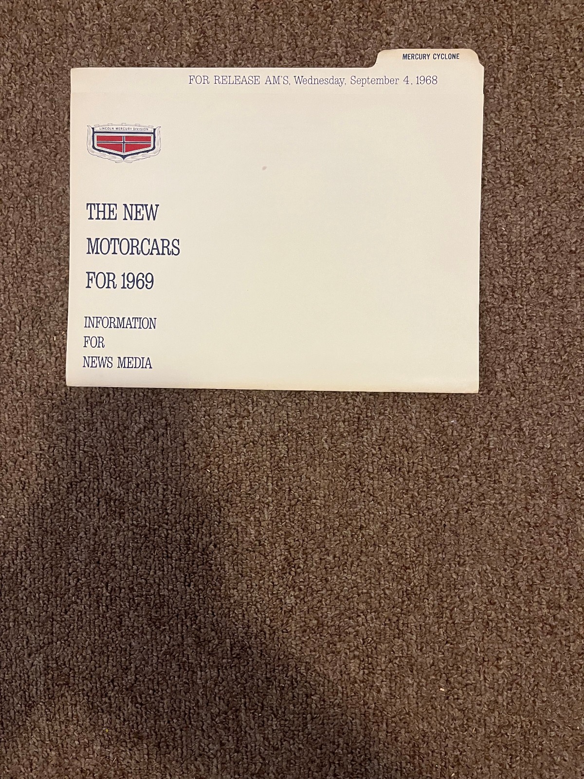 ORIGINAL 1969 MERCURY CYCLONE PRESS KIT INFORMATION