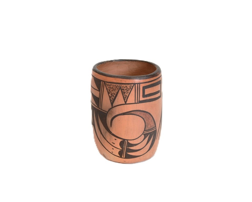 Hopi Pottery Abstract Bird Polychrome Cylinder  ca. 1950  6.5\