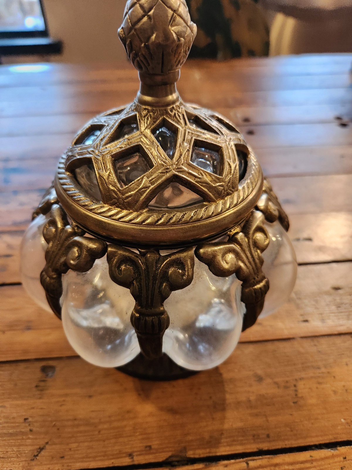 Vintage Baroque Gothic Victorian hand blown bubble glass silver plated jar A