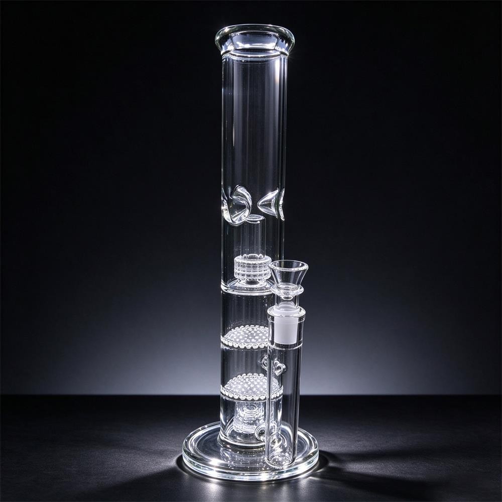 14 inch Glass Water Pipe Bong 4 Percolators - 2 Honeycomb Percs + 2 Matrix Perc