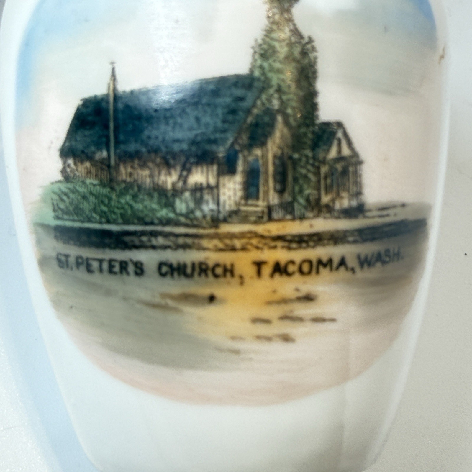 TACOMA WA WASHINGTON Antique ST PETERS CHURCH Souvenir PAINTED TRINKET