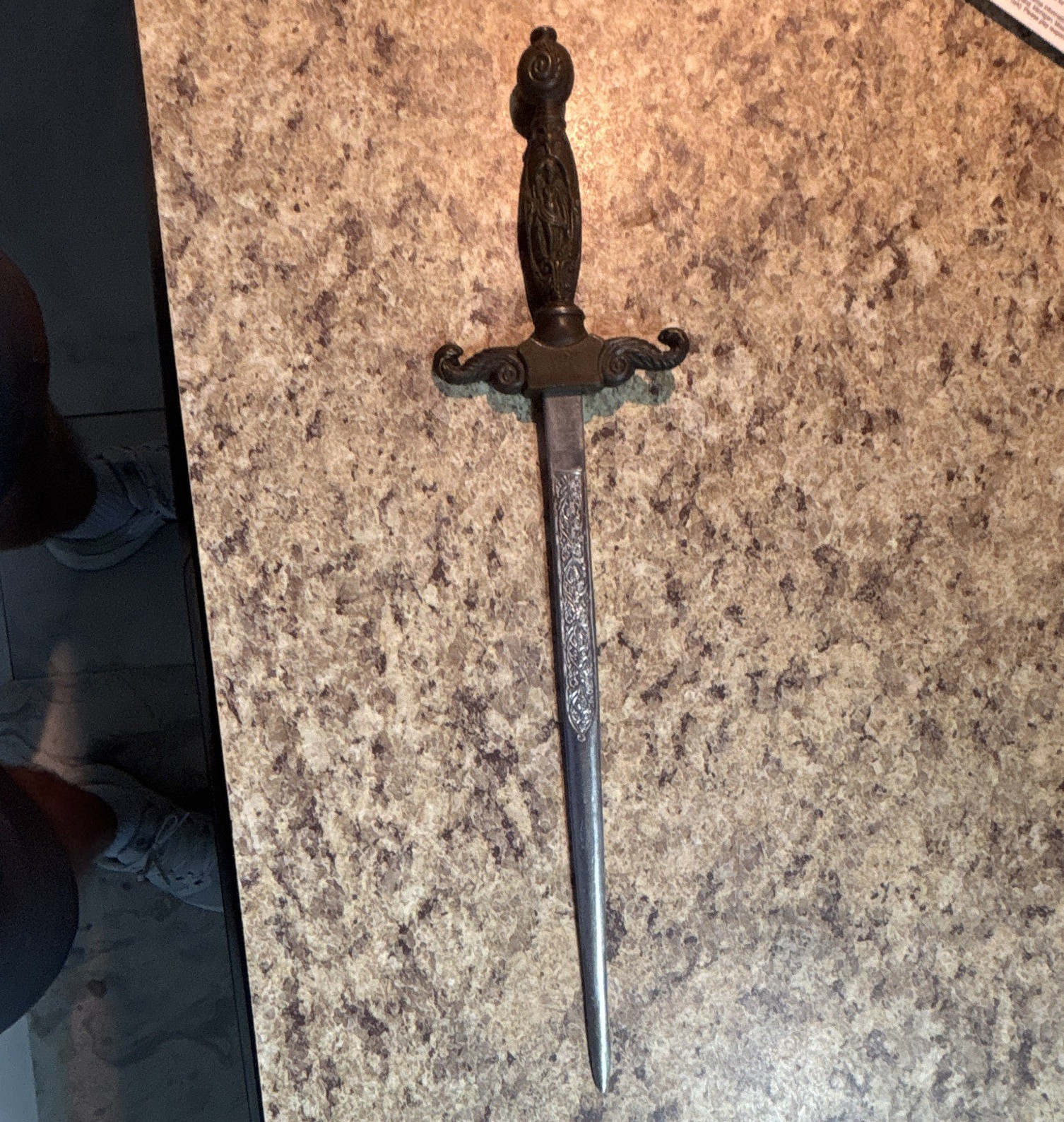 Antique Dirk Dagger, Double-Edge Steel Blade, Metal Handle