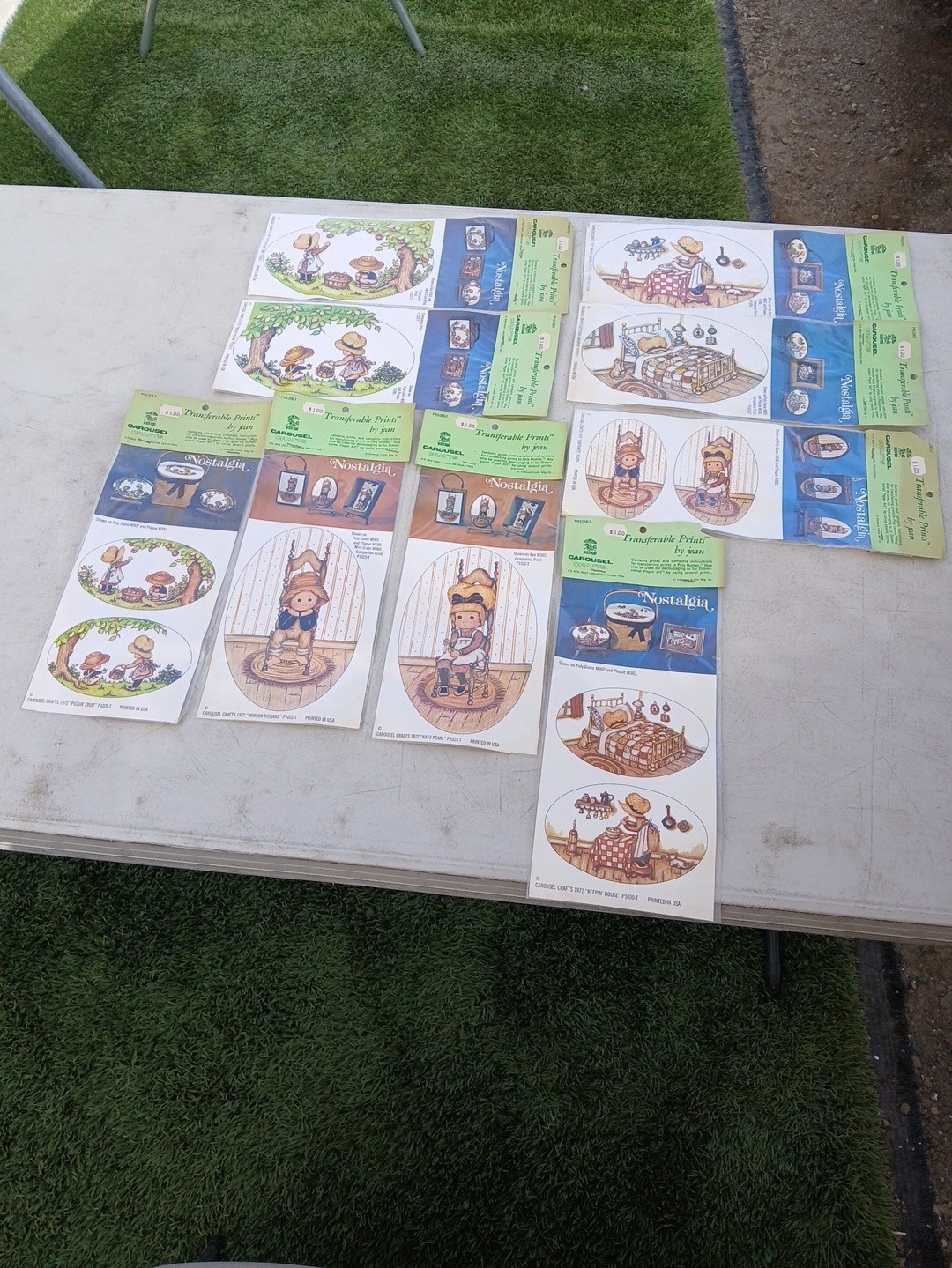 Lot Of 9 Vintage New 1972 Carousel Crafts Transferable Prints by Jean Nostalgia 