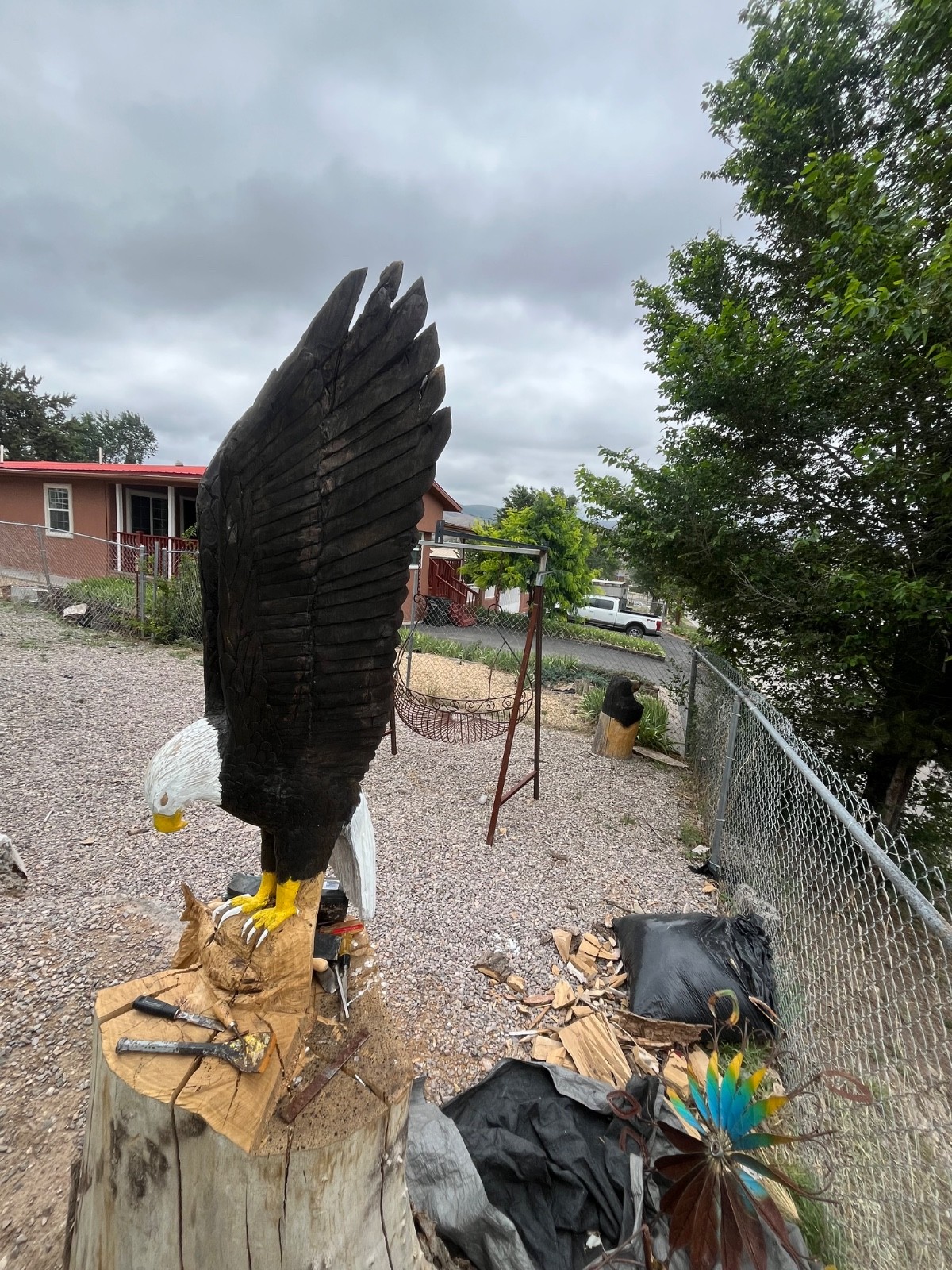 8ft 6in bald eagle wood carving