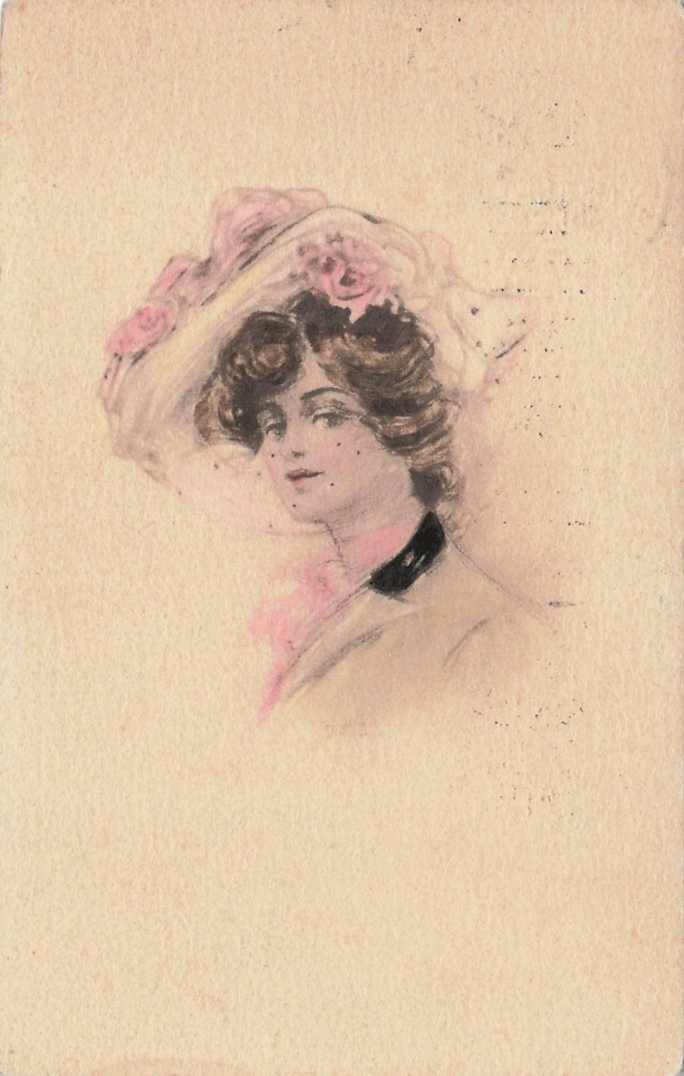 1907 Edwardian Woman Portrait HC Postcard Hat Roses Pendleton OR Postmark