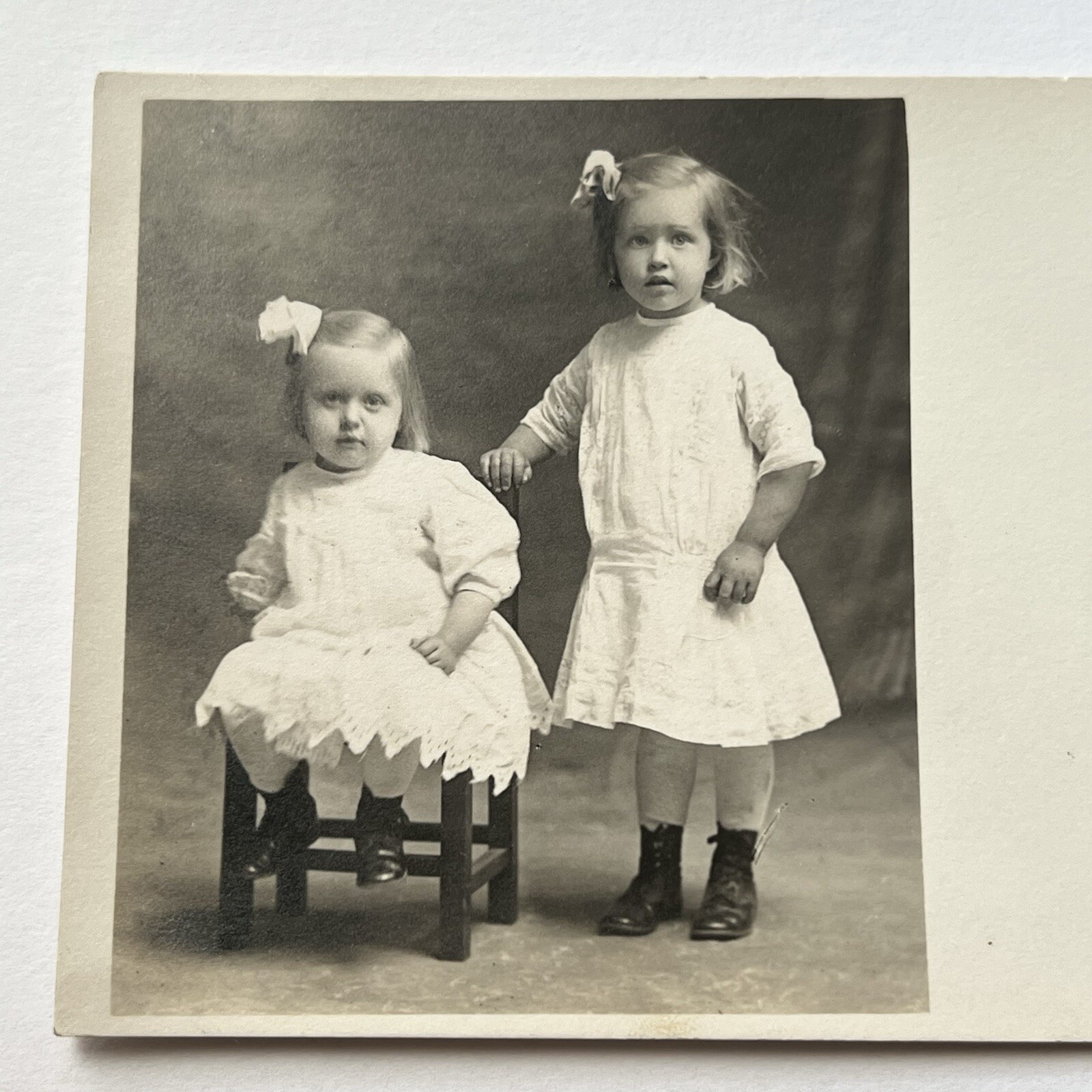 Antique RPPC Real Photograph Postcard Adorable Children Little Girls Sisters