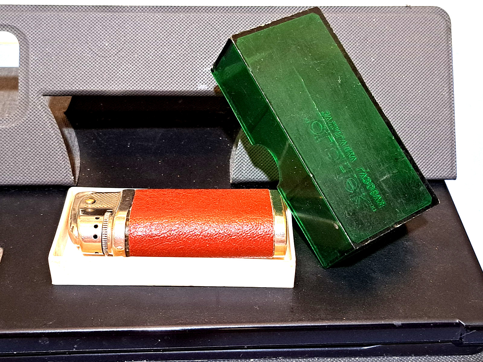 Vintage fully functional collectible burgundy Gas Lighter Ogonyok - USSR 1970s