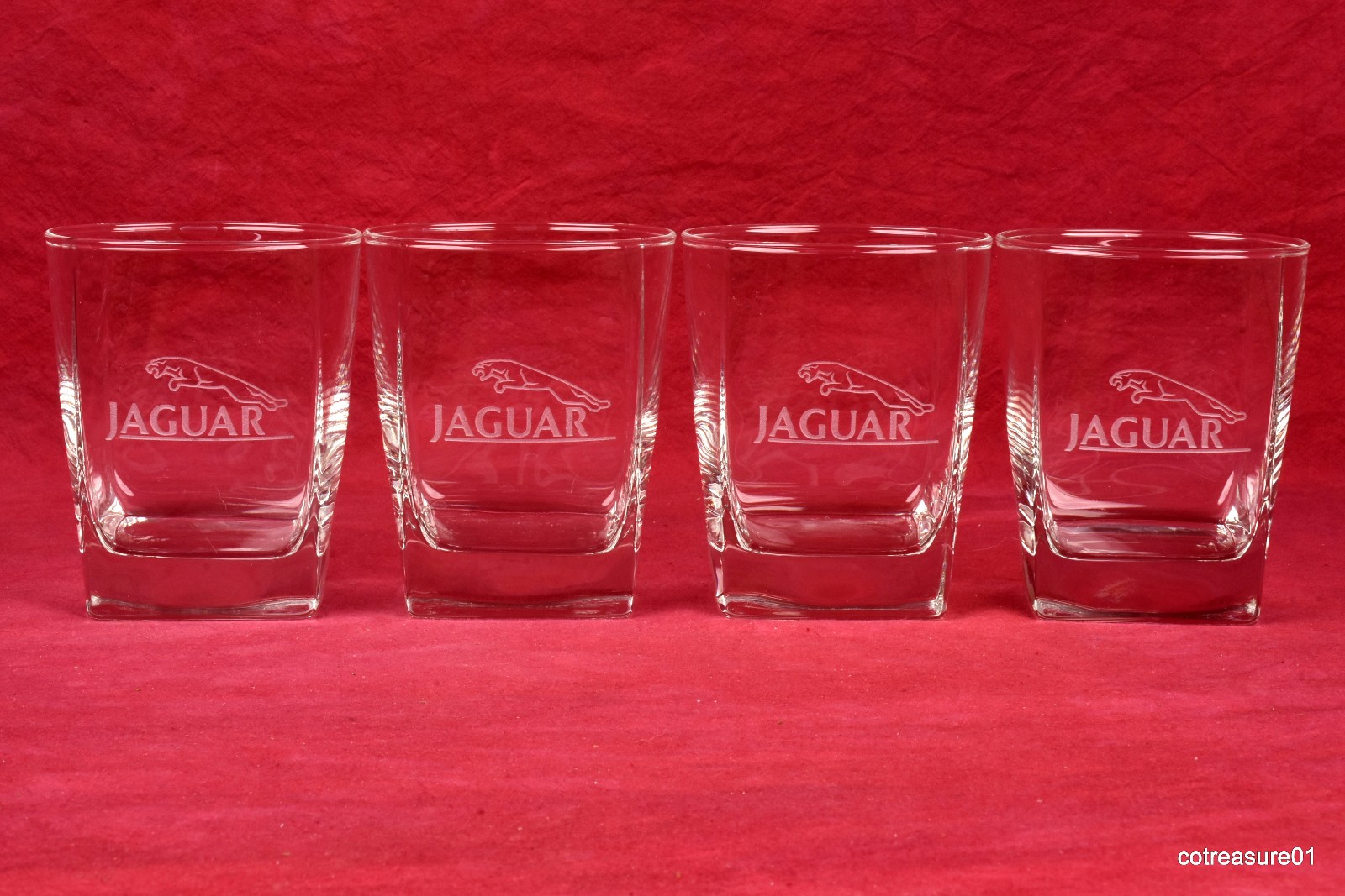 Set of 4 Jaguar Luxury Car Whiskey Rocks Old Fashioned Glasses