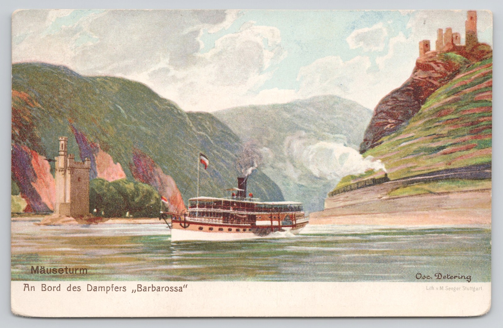 Mäuseturm Rhine River Barborossa Steamer Germany Postcard