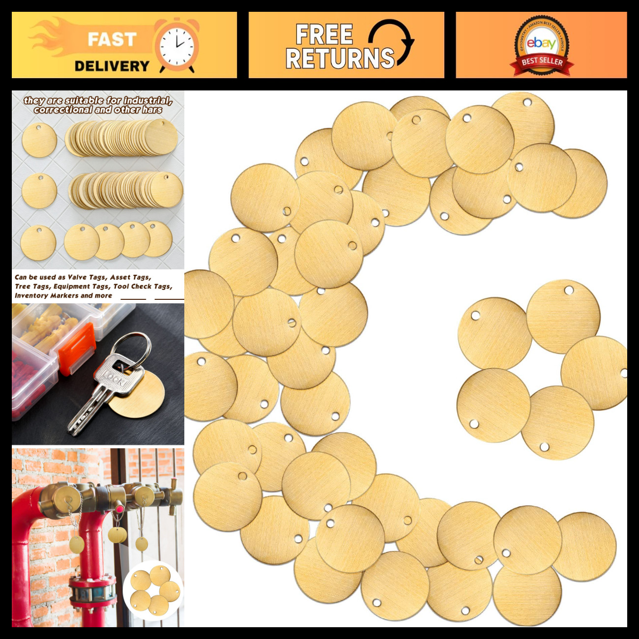 50 Pcs Round Brass Tags - 1.25