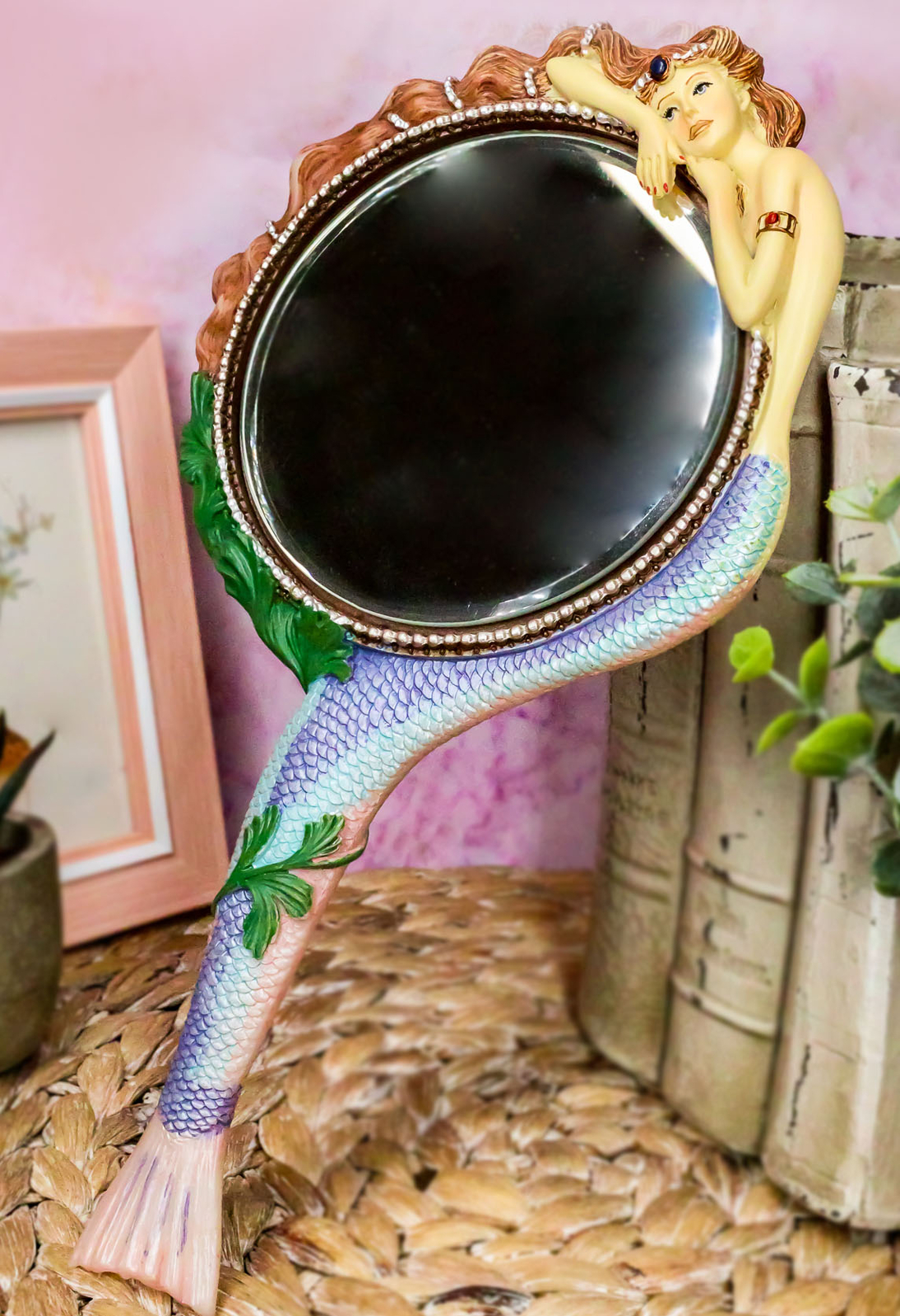 Mermaid Hand Mirror Collectible Sea Nymph Decoration Figurine