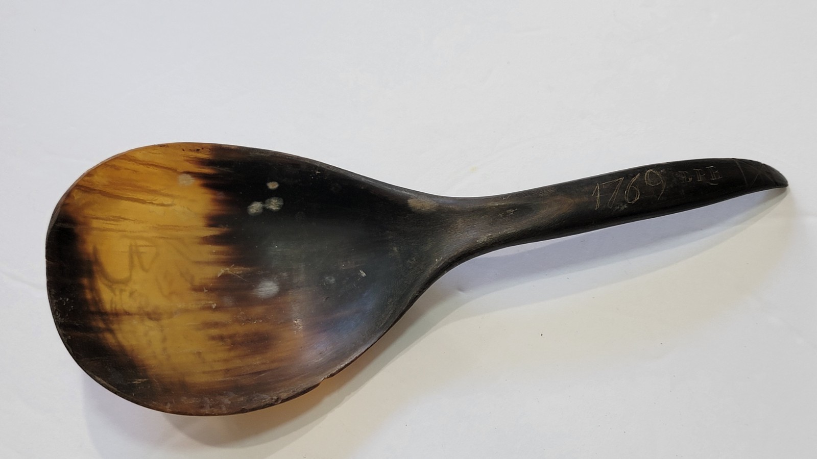 Early Antique Primitive Horn Spoon Carved Signed \