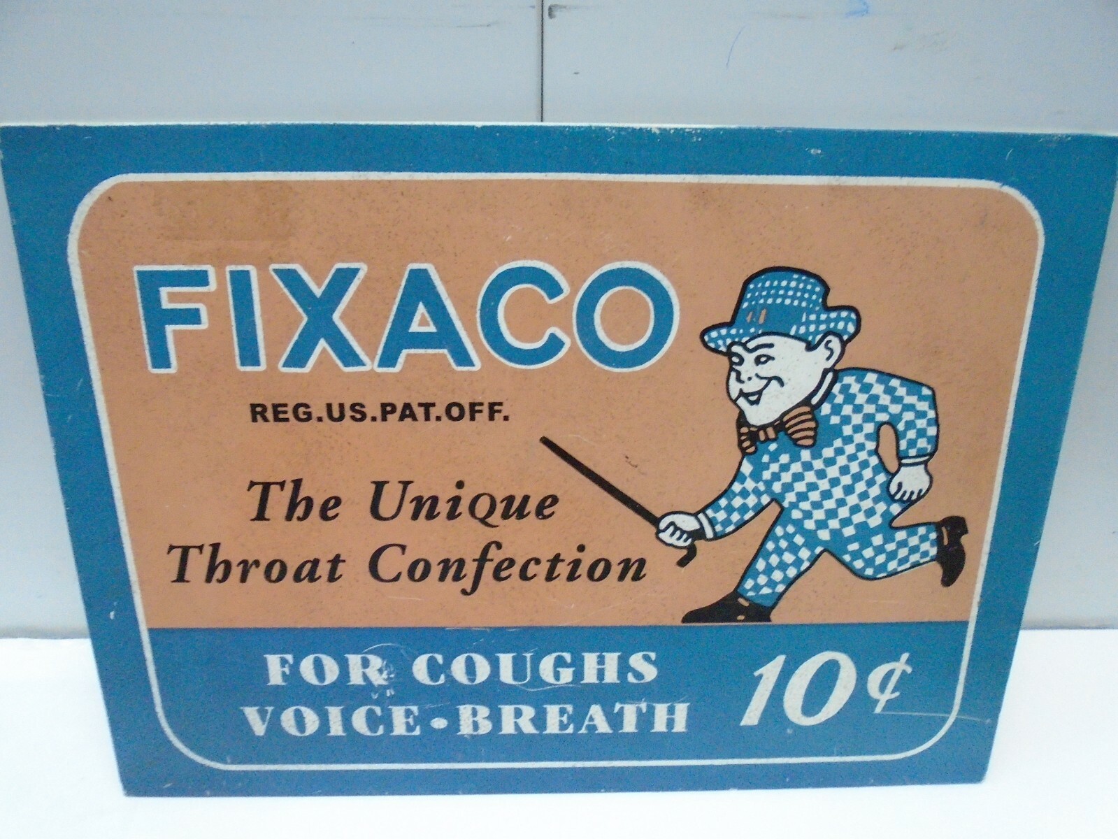  Vintage 1930'S Fixaco Throat Confection Advertising Sign ( COUGHS VOICE BREATH)