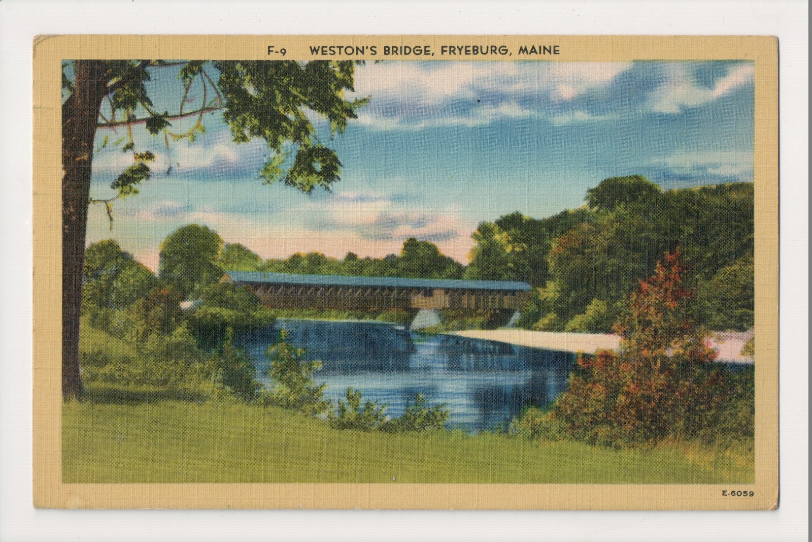 K-223 Fryeburg Maine Weston\'s Bridge 1945 linen Postcard