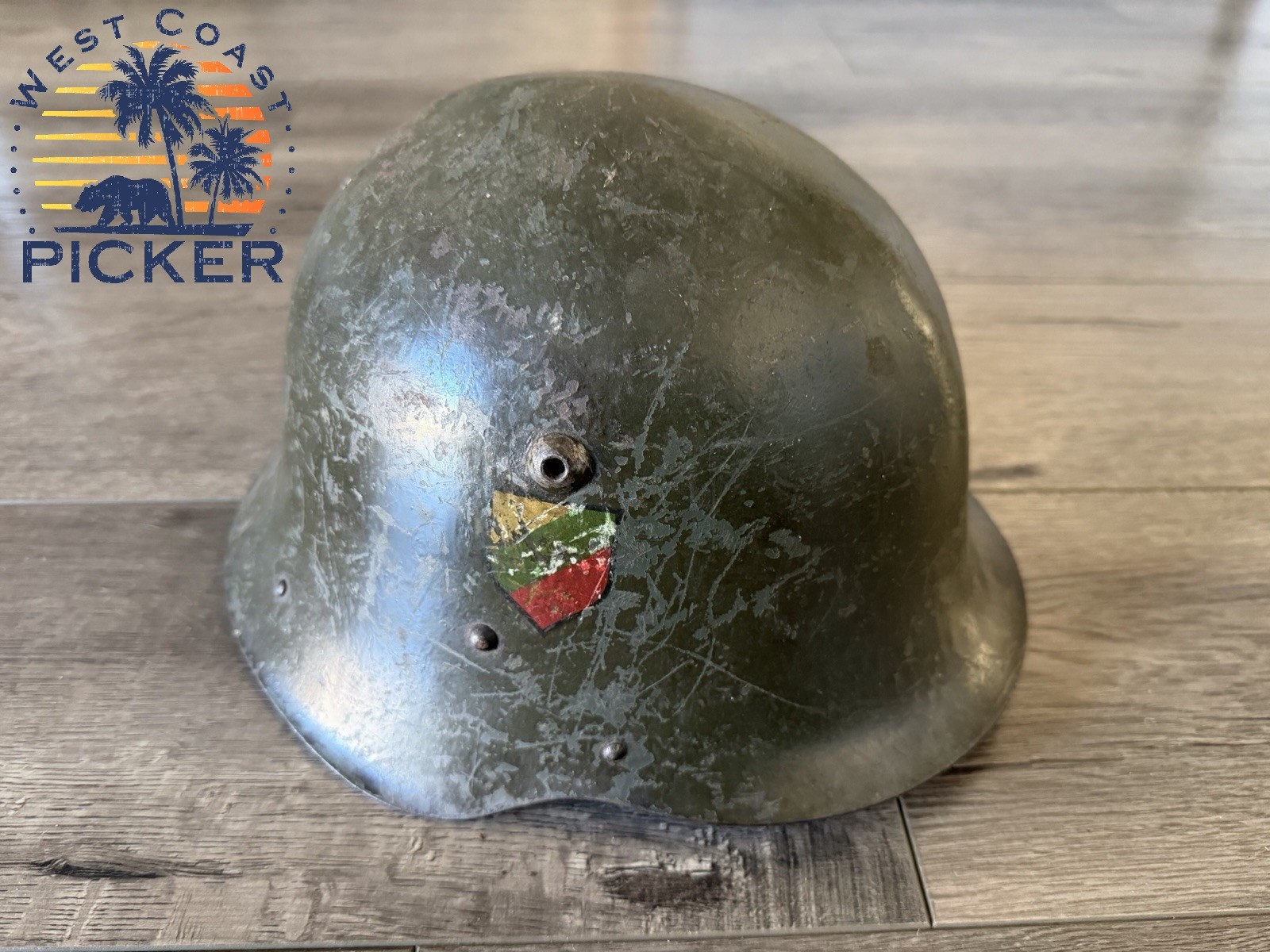 Bulgarian M36C Combat Helmet Leather Liner & Chinstrap Tri Color Decal Original