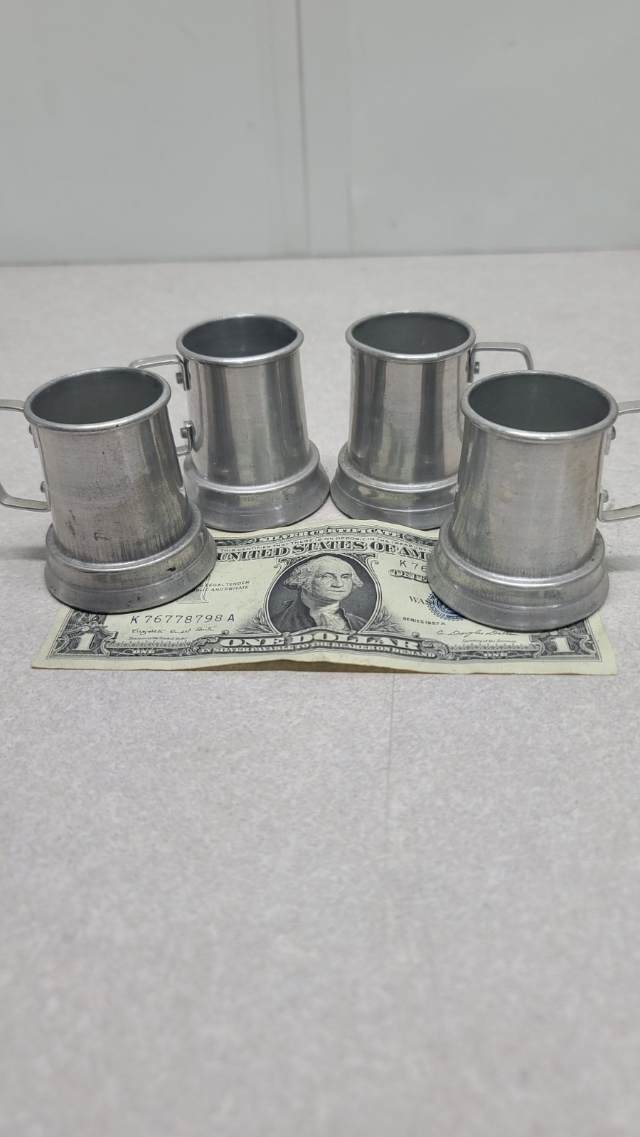4 Mini Vintage Aluminum Beer Stein Shot Glass Hong Kong 