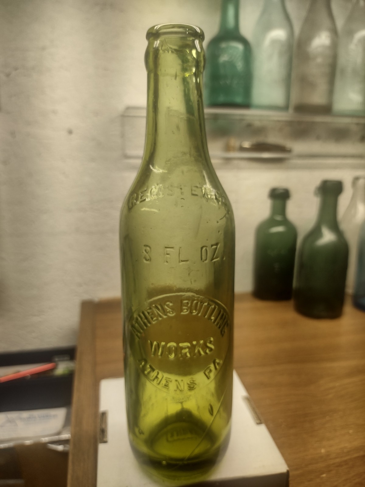 EARLY 1900\'s GREENISH ATHENS  BOTTLING WORKS SLUG PLATE BOTTLE PENNSYLVANIA PA 