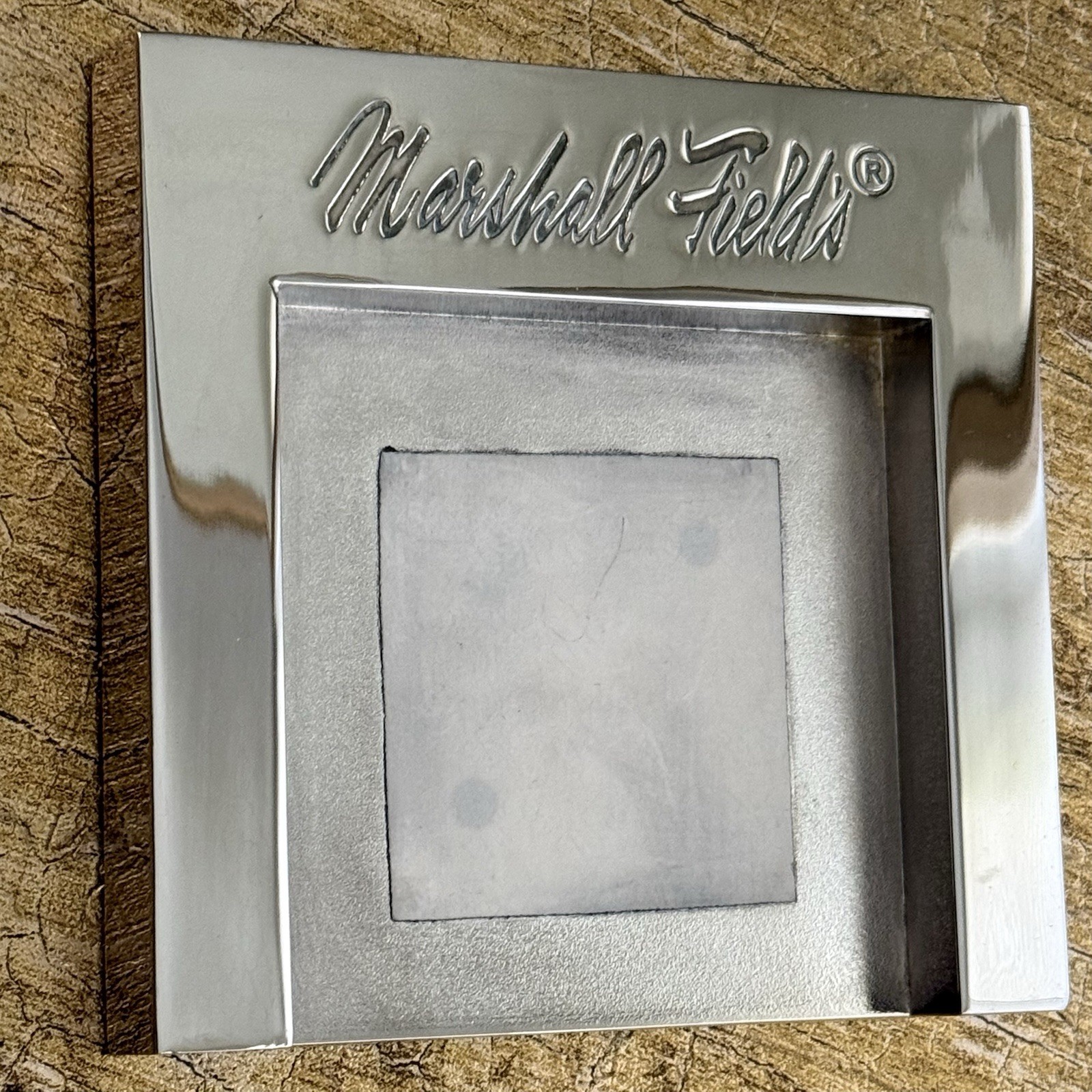 Vintage Marshall Fields Silver Plated Sticky Note Pad Holder Desk Memo Tray RARE