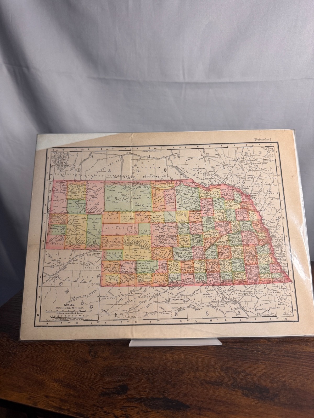 1893 Nebraska Map Antique Atlas Page Vintage Paper Historical Cartography